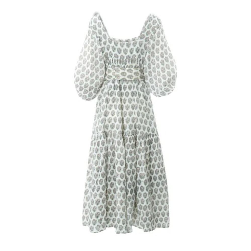 ANAAK JamilaTiered Maxi Print dress, Ecru, Size 2, 100% cotton